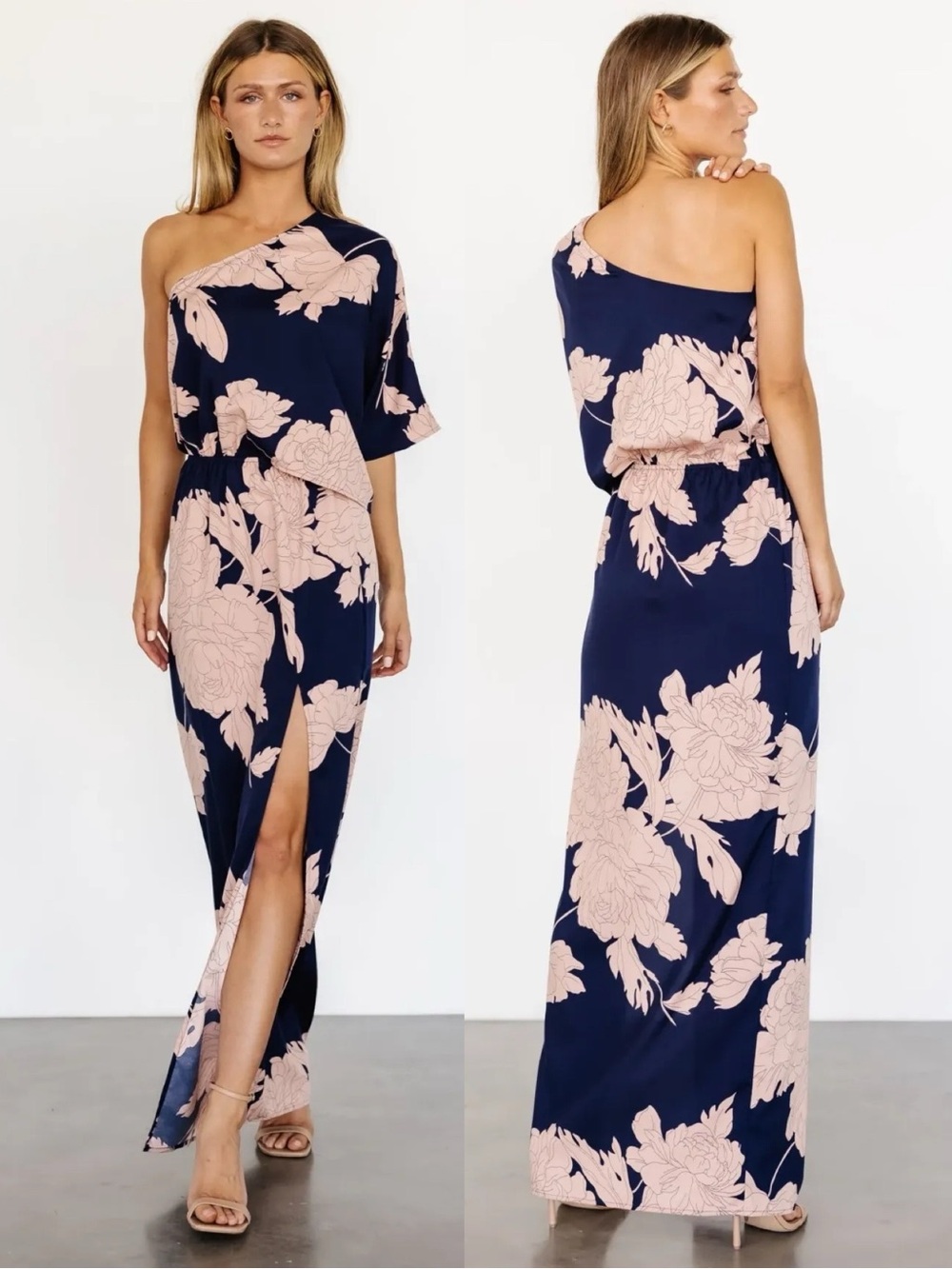 Baltic Born Halston Maxi Dress Navy Blush  Pink Bold Floral Print Size XL